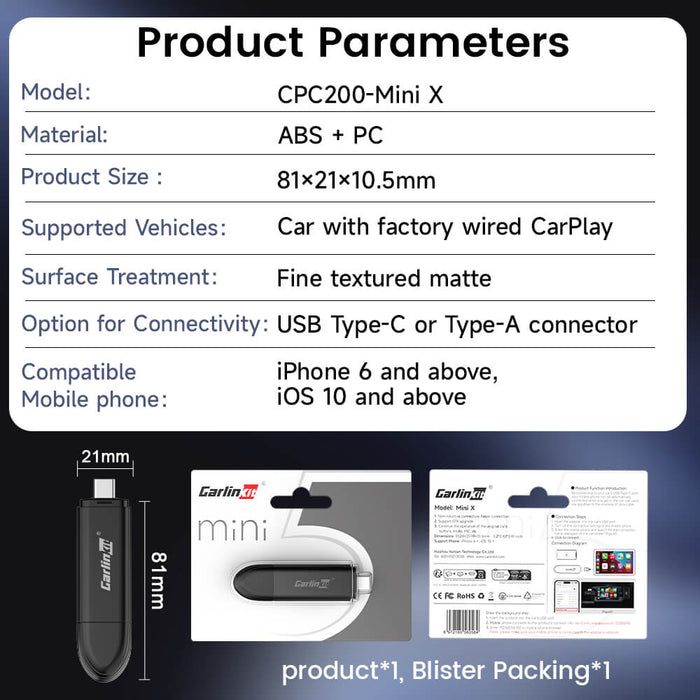 Carlinkit Mini 5 Wireless Apple CarPlay & Android Auto Adapter | Plug & Play USB-C Dongle for Any Car